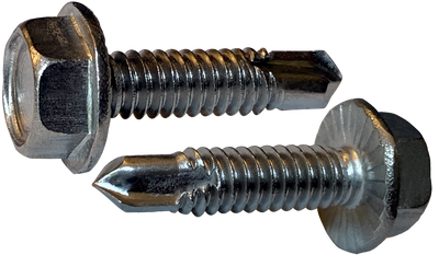 1/4"-20 x 3/4" Self-Drilling Screws / Unslotted / Hex Washer Head (7/16 AF) / 18-8 Stainless Steel / Serrated / Passivated