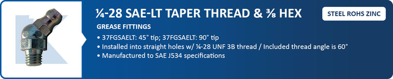 1/4-28X.844 3/8 HEX GREASE FITTING ZINC
