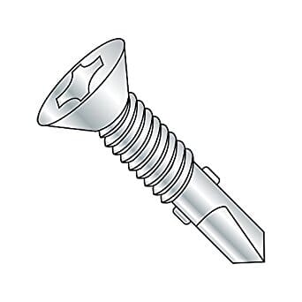 #12-24 x 2 1/2" Drill Point #4 Phillips Flat Head Self-Drilling Screws / Low Carbon Steel / Zinc / With Wings