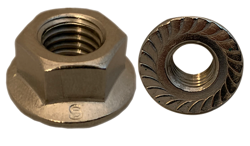 M8-1.25 Hex Flange Locknuts / Serrated / 18-8 Stainless Steel / DIN6923