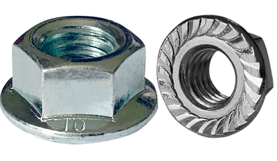 M10-1.5 Hex Flange Locknuts / Serrated / Class 10 / Zinc / DIN 6923