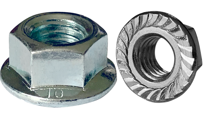 M10-1.5 Hex Flange Locknuts / Serrated / Class 10 / Zinc / DIN6923