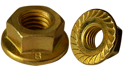 M16-2.0 Hex Flange Locknuts / Serrated / Class 8 / Zinc Yellow / DIN 6923