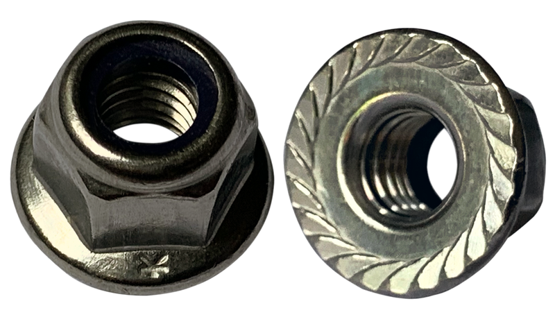 M6-1.0 Flange Style Nylon Insert Locknuts / 18-8 Stainless Steel (A2) / DIN6926 / Serrated