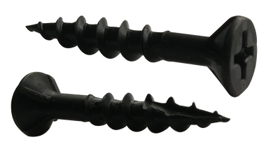 #6 x 1 1/2" Deep Thread Wood Screws / Phillips / Flat Head / Low Carbon Steel / Black Oxide / Type 17 Pt / With Nibs