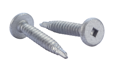 #14 x 7" Drill Point #1 Square Pancake Head Self-Drilling Screws, Partial Thread / Low Carbon Steel / Zinc High Corrosion Silver