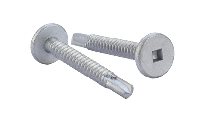 #14 x 2" Drill Point #3 Square Pancake Head Self-Drilling Screws, Full Thread / Low Carbon Steel / Zinc High Corrosion Silver
