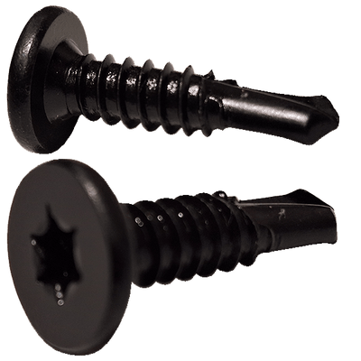 #10 x 1 1/2" Torx Pancake Head Self-Drilling Screws, Full Thread / Low Carbon Steel / Black Oxide