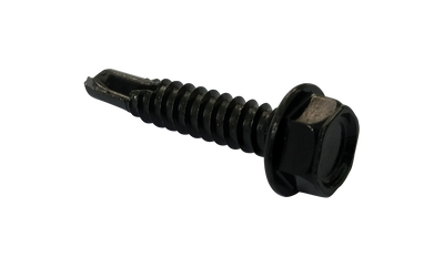 #8 x 1 3/4" Drill Point #2 Hex Washer Head Self-Drilling Screws, Full Thread / Low Carbon Steel / Black Oxide