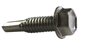 #12-24 x 7/8" Drill Point #4 Hex Washer Head Self-Drilling Screws, Full Thread / 410 Stainless Steel / Passivated