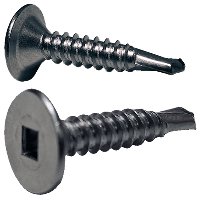 #10 x 1 1/2" Square Wafer Head Self-Drilling Screws, Full Thread / 410 Stainless Steel / Passivated