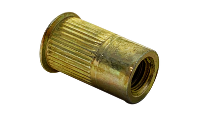 M10-1.5 (Max. Grip 3.8mm) Small Flange Ribbed Blind Threaded Insert / Low Carbon Steel / Zinc Yellow