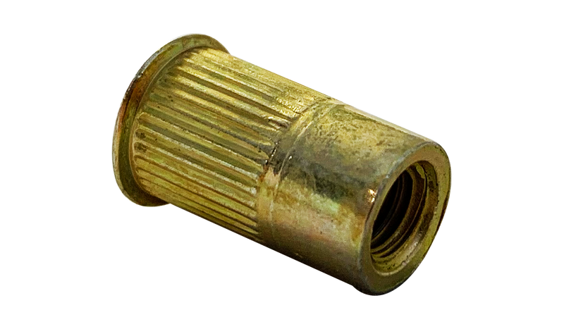 M10-1.5 (Max. Grip 3.8mm) Small Flange Ribbed Blind Threaded Insert / Steel / Zinc Yellow