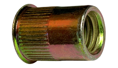 1/4-20 (Max Grip .165) Small Flange Ribbed Blind Threaded Inserts / Steel / Zinc Yellow