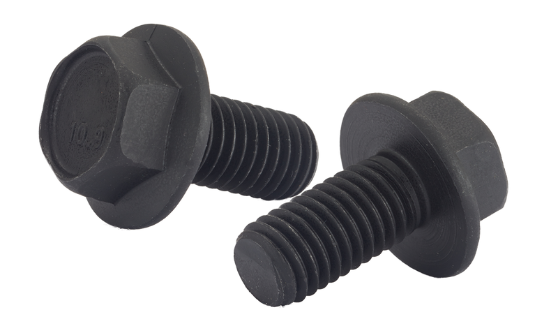 M8-1.25 x 20 mm Hex Flange Bolts / Non-Serrated / Grade 10.9 / Black Phos / DIN6921