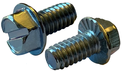 #10-24 x 1/2" Slotted Hex Washer Serrated Machine Screws, Full Thread / Low Carbon Steel / Zinc