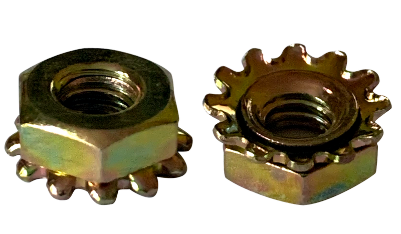 #8-32 Hex / Small Pattern Keps Nuts / Steel / Zinc Yellow