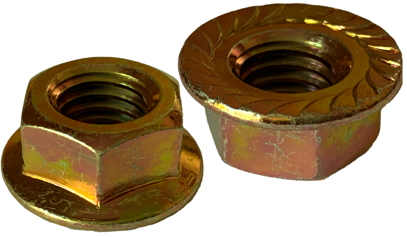 1/4-20 Serrated Hex Flange Locknuts / Steel / Zinc Yellow