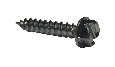 #10 x 1 1/2" Slotted Hex Washer Head Self-Piercing Screws, Full Thread / Low Carbon Steel / Zinc / 5/16" Across Flats