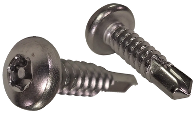 #14 x 1" Self-Drilling Security Screws / Pin-In 6 Lobe / Pan Head / 410 Stainless Steel / Passivated