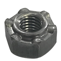 M8-1.25 Hex Weld Nut / GM Specs / Long Pilot / 6 Projections / Low Carbon Steel / Plain