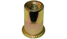 #8-32 (Max Grip .080) Large Flange Ribbed Blind Threaded Inserts / Steel / Zinc Yellow