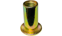 #6-32 (Max Grip .075) Large Flange Blind Threaded Inserts / Steel / Zinc Yellow